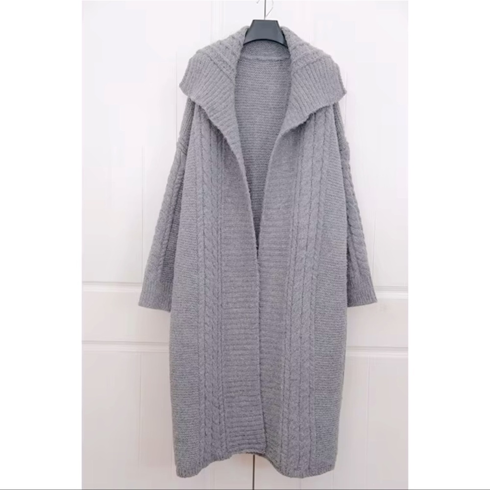 47. Silver grey OVERSIZED Gray Cardigan Chunky Long Duster fuzzy - Picture 4 of 5